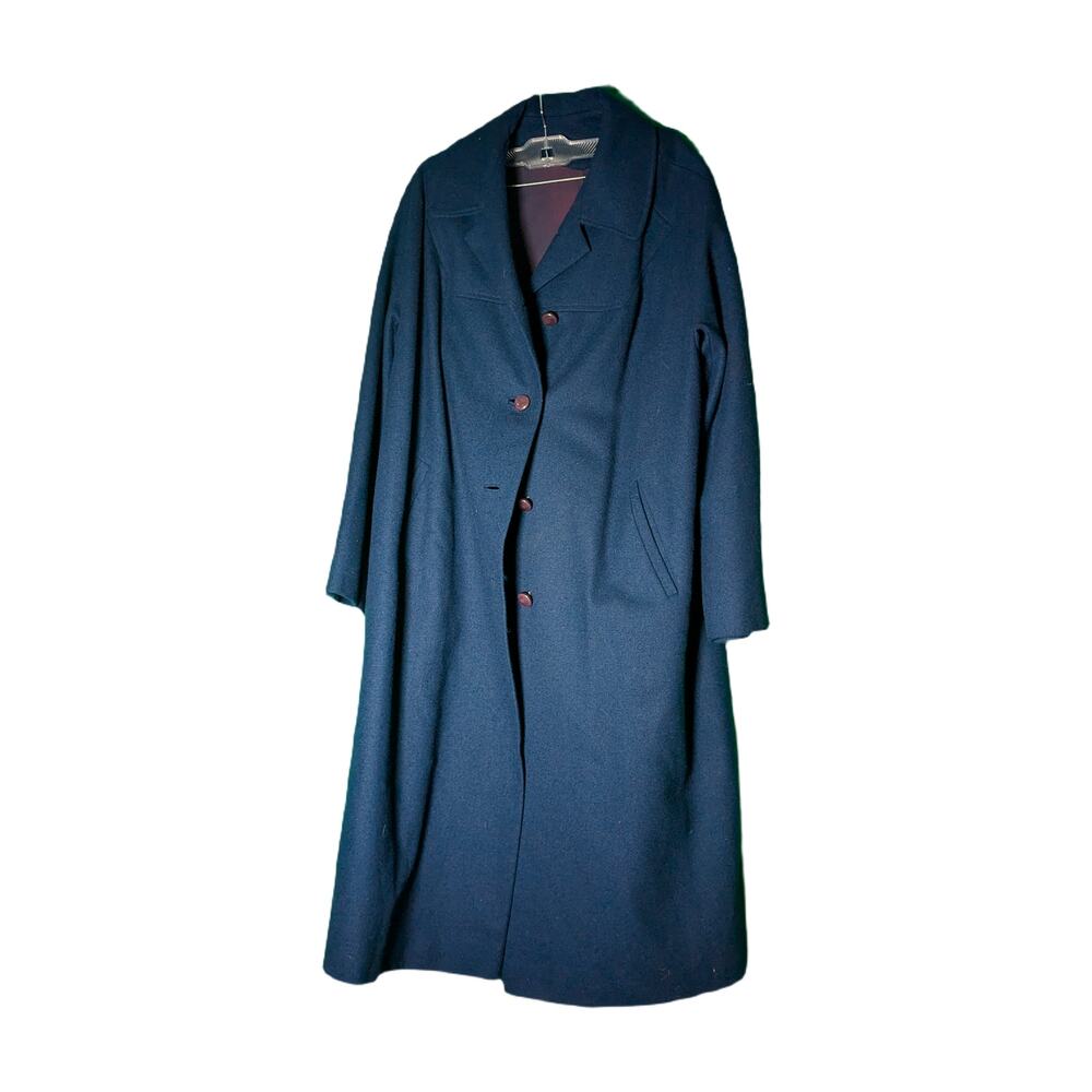 Vintage Dumas Long Wool Navy Blue Winter Coat Jacket Women's Size L in Blue
